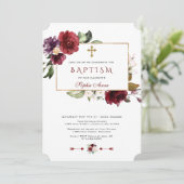 水彩バーガンディーピンクフローラフレームバプテスマ 招待状 (スタンド正面)