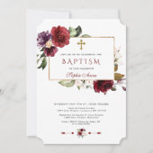 水彩バーガンディーピンクフローラフレームバプテスマ 招待状 (正面)