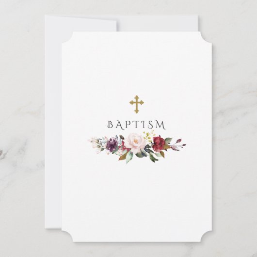 水彩バーガンディーピンクフローラフレームバプテスマ 招待状 (裏面)