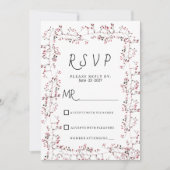 水彩バーガンディーピンクフローラリーフRSVP 招待状 (正面)