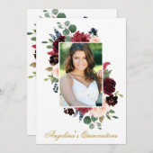 水彩バーガンディーピンクフローラ写真キンセアニェラ 招待状 (正面/裏面)