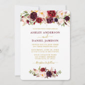 水彩バーガンディーピンクフローラ結婚金ゴールド 招待状 (正面)