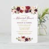 水彩バーガンディーピンクフローラ金ゴールドリハーサル 招待状 (スタンド正面)