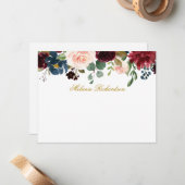 水彩バーガンディーピンクフローラ金ゴールド パーソナライズされた ノートカード (正面/裏面インサイチュ)