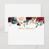 水彩バーガンディーピンクフローラ金ゴールド パーソナライズされた ノートカード (正面/裏面)