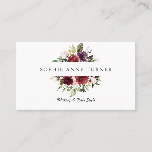 水彩バーガンディーピンクプラムフローラ枠 名刺 (正面)