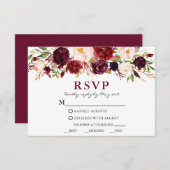 水彩バーガンディーピンク結婚フローラの食事 出欠カード (正面/裏面)