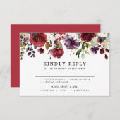 水彩バーガンディーレッドピンク素朴フローラ結婚ズ 出欠カード (正面/裏面)