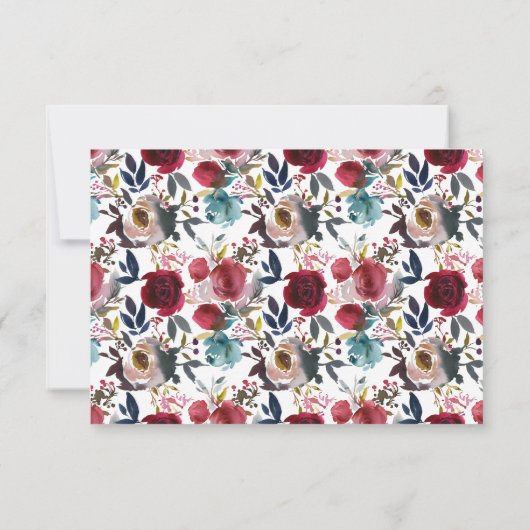 水彩バーガンディーレッドフローラRSVP応答カード 出欠カード (裏面)