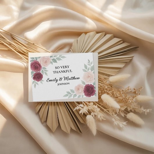 水彩バーガンディーローズの結婚式お礼カード