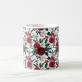水彩バーガンディ冬の花がクリスマス コーヒーマグカップ (中央)