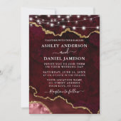 水彩バーガンディ大理石ジオードライトの結婚式 招待状 (正面)