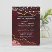 水彩バーガンディ大理石ジオードライトの結婚式 招待状 (スタンド正面)