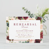 水彩バーガンディ赤面フローラリハーサルディナー 招待状 (スタンド正面)