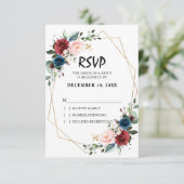 水彩バーガンディ ネイビーブルー フローラル ジオメトリック 出欠カード (スタンド正面)