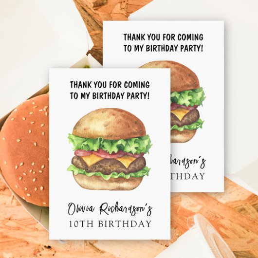 水彩バーガー パーティー 誕生日 お礼 サンキューカード