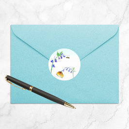 水彩バージニアブルーベルと蝶 ラウンドシール