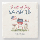 水彩バーベキュー国旗7月4日パーティー ストーンコースター (正面)
