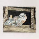 水彩バーンフクロウ鳥自然野生動物画 ジグソーパズル (横)