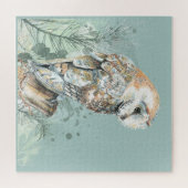  水彩バーンフクロウ鳥野生動物自然アート  ジグソーパズル (横)