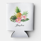 水彩パイナップルとハイビスカス熱帯夏 缶クーラー (正面)