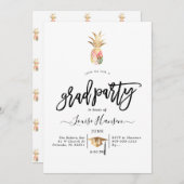 水彩パイナップル卒業パーティー 招待状 (正面/裏面)