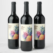 水彩パイナップル名前と日付 ワインラベル (ボトル)