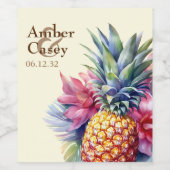 水彩パイナップル名前と日付 ワインラベル (シングルラベル)