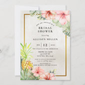 水彩パイナップル熱帯ブライダルシャワー 招待状 (正面)