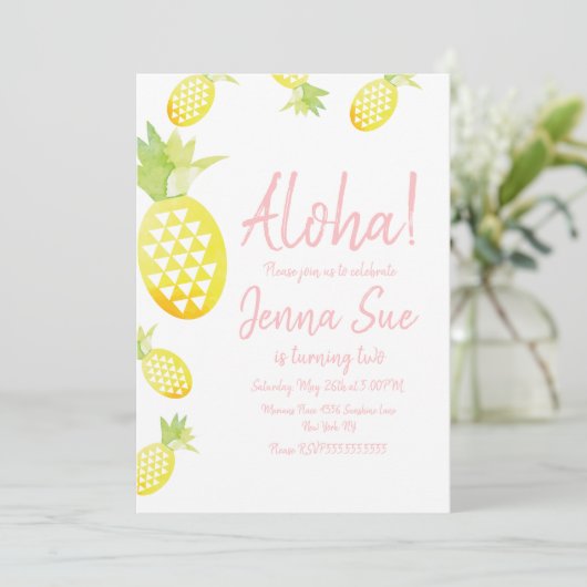 水彩パイナップル誕生日パーティーエイジルアウ（ハワイ式宴会）I 招待状 (スタンド正面)