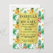 水彩パイナップル&ハイビスカス結婚トロピカル インビテーションポストカード (正面/裏面)