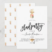 水彩パイナップル 卒業パーティー 招待状 (正面/裏面)