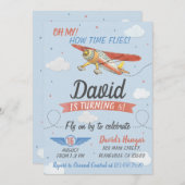 水彩パイロット及び飛行機誕生日招待状 招待状 (正面/裏面)