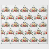 水彩パインコーンオレンジ色クリスマスランタン ラッピングペーパー (フラット)