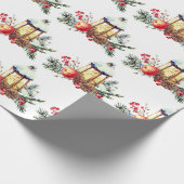 水彩パインコーンオレンジ色クリスマスランタン ラッピングペーパー (角)