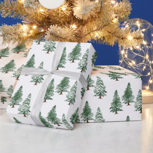 水彩パインコーンクリスマスツリーホリデー ラッピングペーパー (クリスマス)