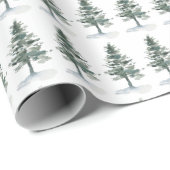 水彩パインコーンクリスマスツリーホリデー ラッピングペーパー (ロールコーナー)