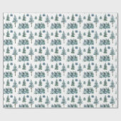 水彩パインコーンクリスマスツリーホリデー ラッピングペーパー (フラット)