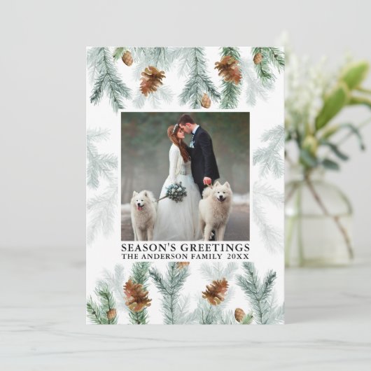 水彩パインコーン緑の季節の挨拶 シーズンカード (スタンド正面)