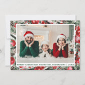 水彩パインズオーナメント写真クリスマスグリーン シーズンカード (正面)