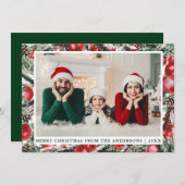 水彩パインズオーナメント写真クリスマスグリーン シーズンカード (正面/裏面)