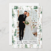 水彩パインズグリーンリー感謝していラヴ結婚ズ サンキューカード (正面/裏面)