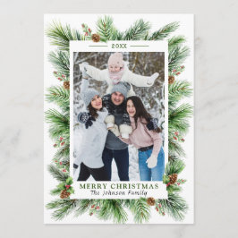 水彩パインズブランチフレームクリスマスフォト シーズンカード