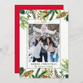 水彩パインズブランチフレームクリスマスフォト シーズンカード (正面/裏面)