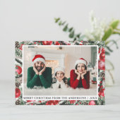 水彩パインズレッドオーナメント写真クリスマス シーズンカード (スタンド正面)