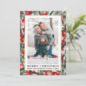 水彩パインズレッドクリスマスオーナメント写真 シーズンカード (スタンド正面)