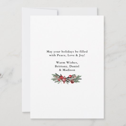 水彩パインズレッドクリスマスオーナメント写真 シーズンカード (裏面)