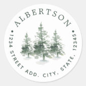 水彩パインツリーズファミリー名差出人住所 ラウンドシール (正面)