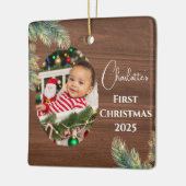 水彩パインフォトベビーの初めてのクリスマス セラミックオーナメント (左)