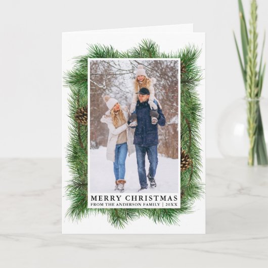 水彩パインフレームファミリーフォト折り シーズンカード (正面)